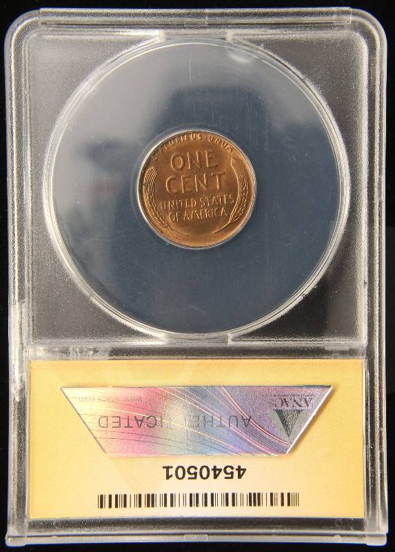 lot 58 image: 1934 WHEAT CENT MS62RB ANACS