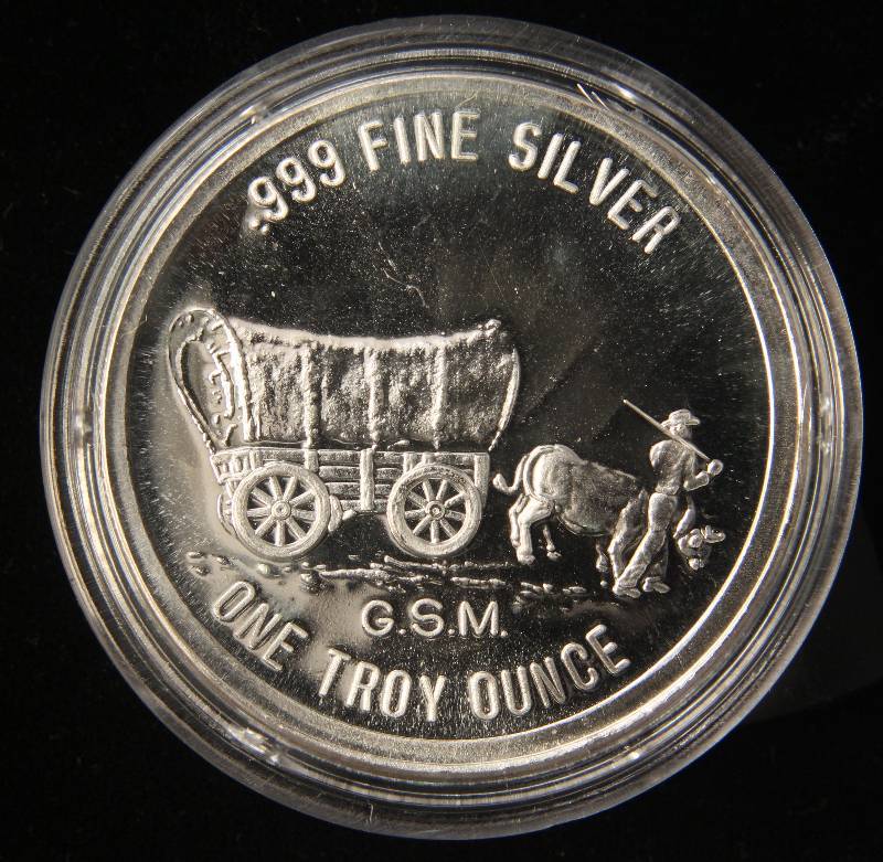 lot 67 image: 1 TROY OZ. .999 FINE SILVER PROSPECTOR GOLDEN STATE MINT IN AIRTITE