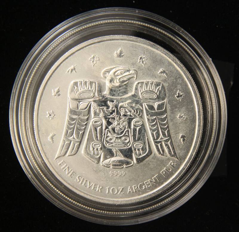 lot 69 image: 2009 CANADA THUNDERBIRD MAPLE LEAF VANCOUVER 1 OZ. .999 FINE SILVER