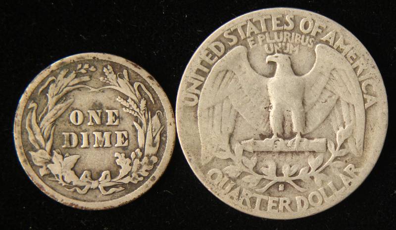 lot 77 image: 1942-S WASHINGTON 25C & 1914 BARBER 10C