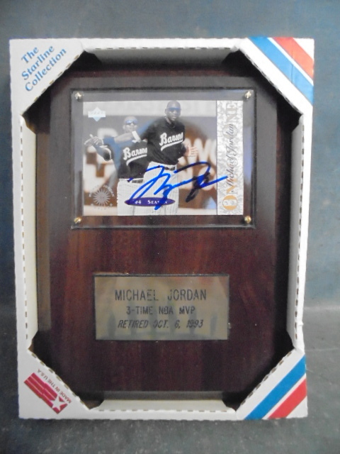 Michael Jordan Plaque with Signed Baseball Rookie Card