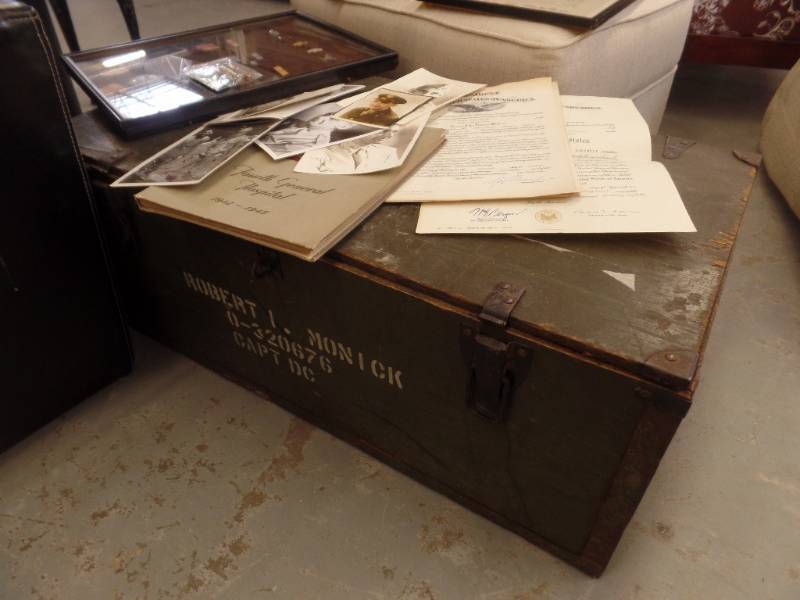 lot 123 image: MILITARY FOOTLOCKER, MEDALS AND CERTIFICATES