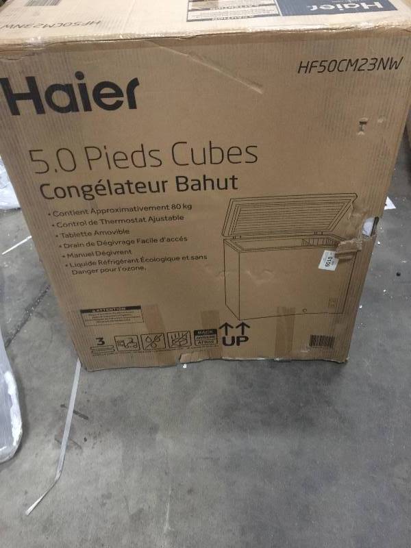 lot 4 image: Haier 5.0 cu. Ft. Chest Freezer in White Model #  HF50CM23NW open box never used