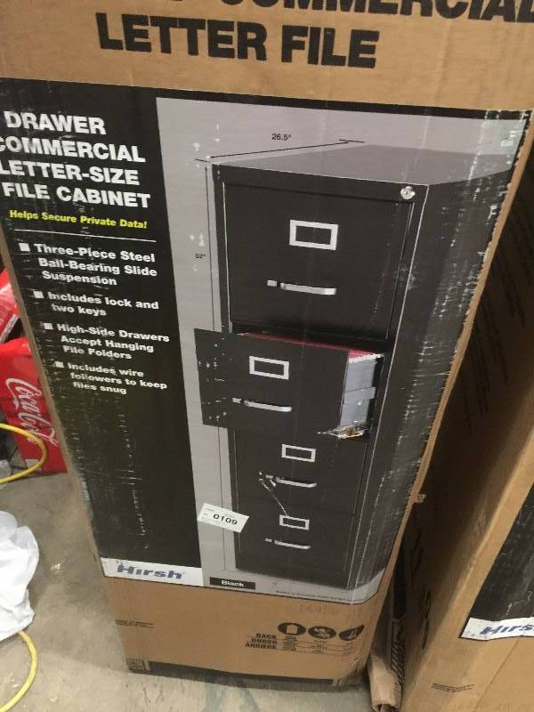 lot 7 image: 4-Drawer Commercial Letter-Size File Cabinet - Lot of 2 whit damage on the top and corned