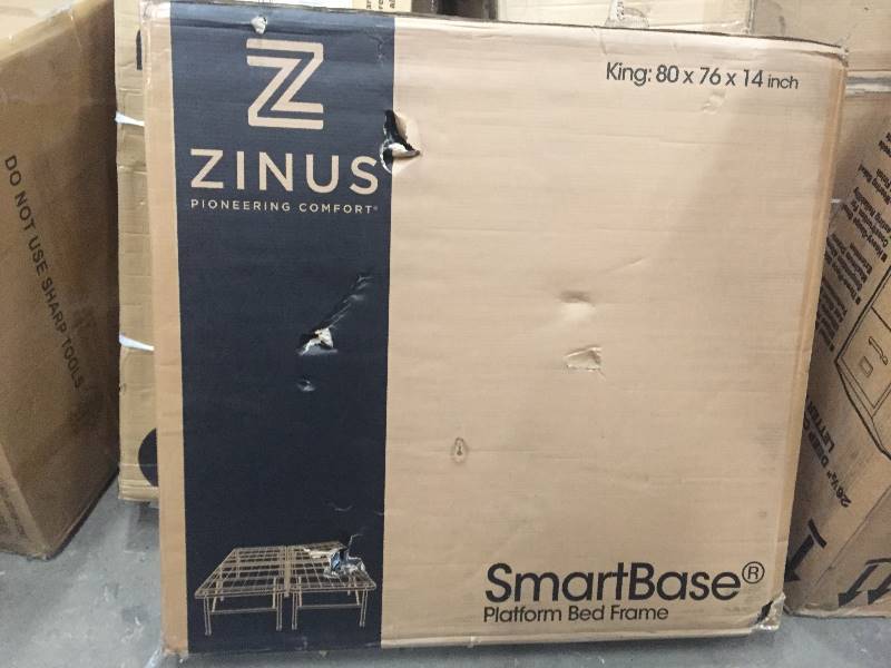 lot 13 image: Smart Base Steel Bed Frame King Foundation by Zinus open box never used Model #  SC-SBBK-14K
