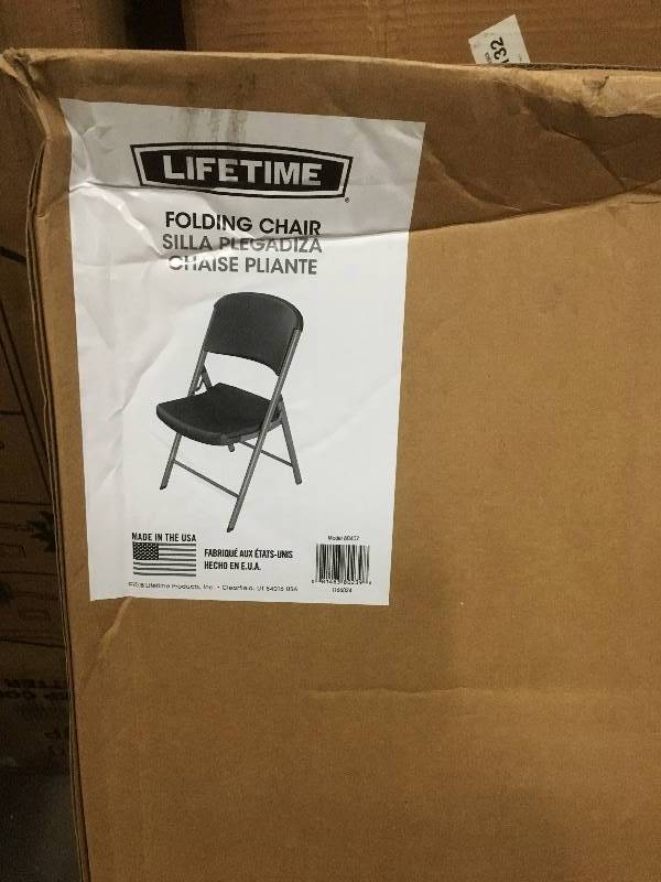 lot 33 image: Lifetime Folding Chairs, Black with Silver Frame - Pack of 4 New