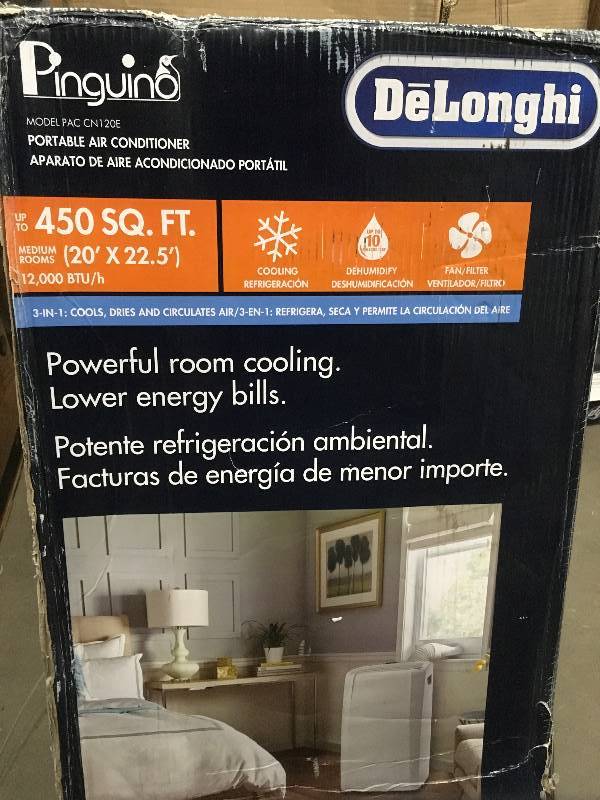 lot 46 image: DeLonghi 450 SQ. FT. 12,000 BTU Portable Air Conditioner open box never used