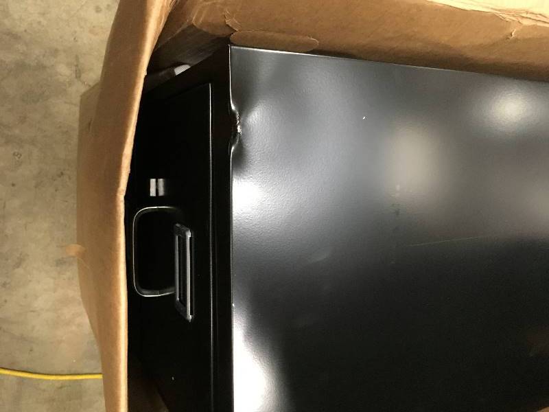 lot 72 image: Hirsh Industries 2500 Series 2 Drawer Letter File Cabinet in Black whit small damage on the top