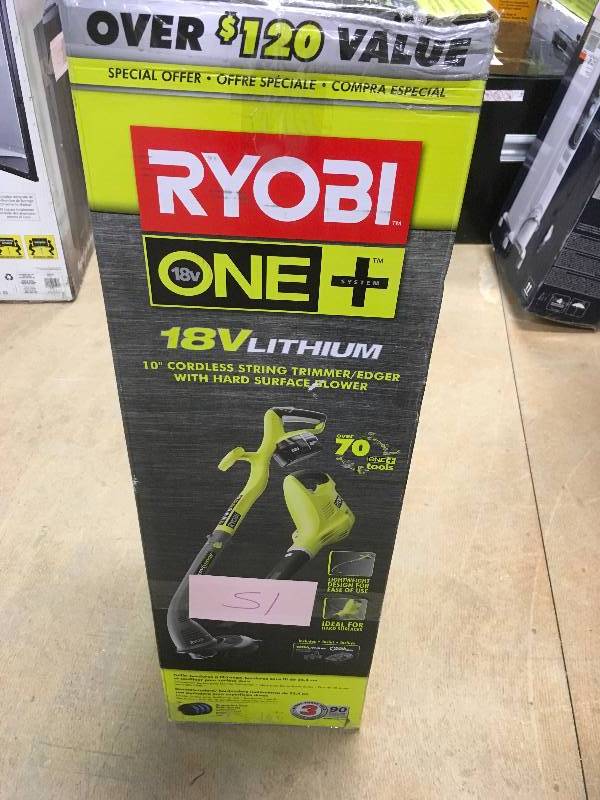 Ryobi 18-Volt Lithium-Ion Cordless String TrimmerEdger and BlowerSweeper Combo in like new condition