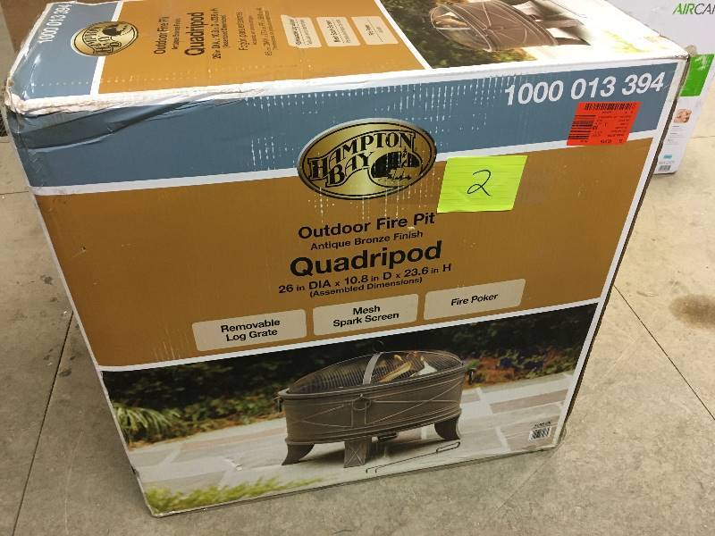 lot 2 image: Hampton Bay Quadripod 29 in. Round Fire Pit, Antique Bronze not used