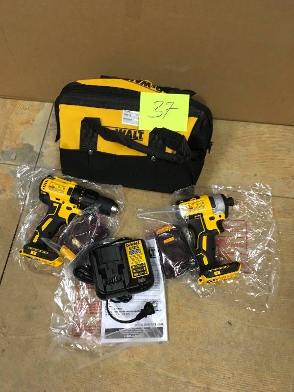 lot 37 image: DeWalt 20-Volt Brushless  Drill and Impact Driver Combo Kit open box never used