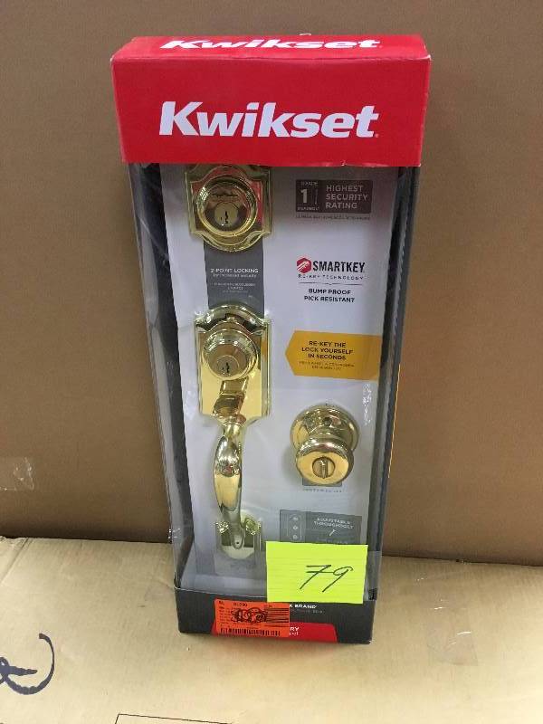 lot 79 image: Kwikset Signature Series Montara Handleset B Brass Smt Entrance Handlesets not used