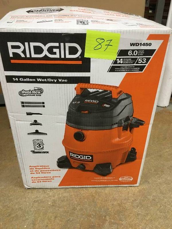 lot 87 image: Ridgid 14 Gallon WetDry Vac - No Filter in worki ng conditions