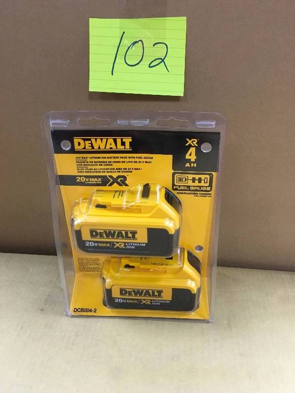 lot 102 image: DeWalt 20-Volt MAX XR Lithium-Ion 4 Ah Battery Tool Pack not used