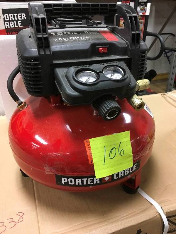 lot 106 image: Porter Cable 6 Gallon Pancake Air Compressor in working conditions