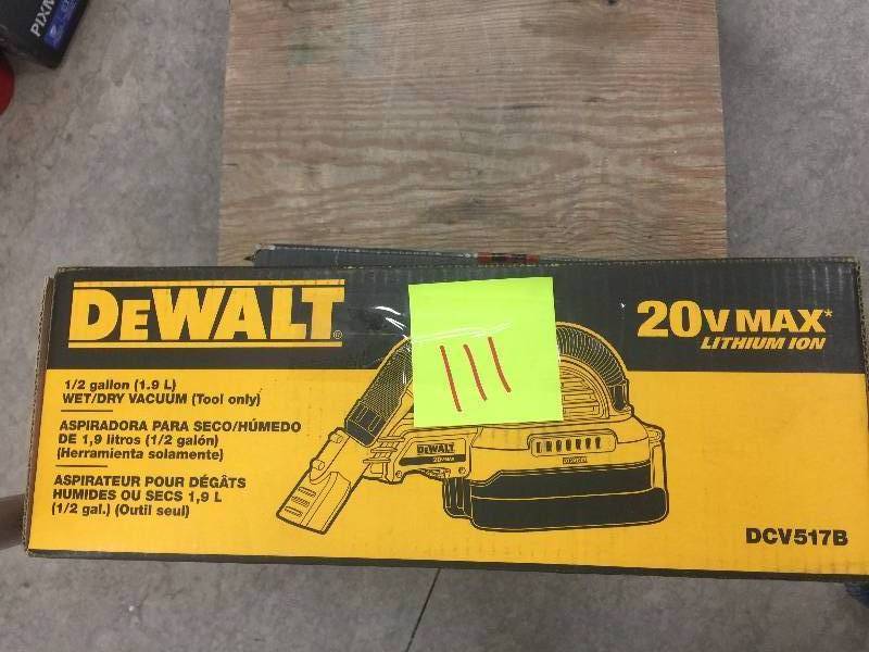 lot 111 image: DEWALT 20-Volt MAX Lithium-Ion 12 Gal. WetDry Portable Vacuum open box never used