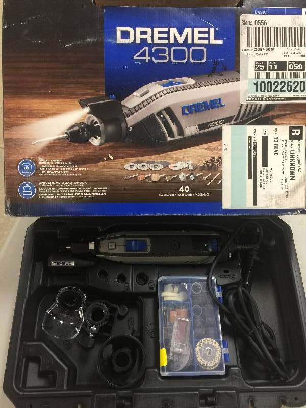 lot 115 image: Dremel 4300 Series 1.8 Amp Corded Variable Speed Rotary Tool Kit with Case (45 Accessories)