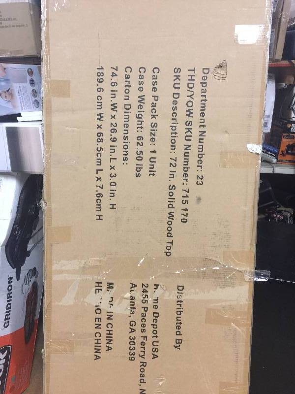 lot 120 image: Husky 72 in. Solid Wood Top for 6 ft. Solid Wood Top Workbench open box never used