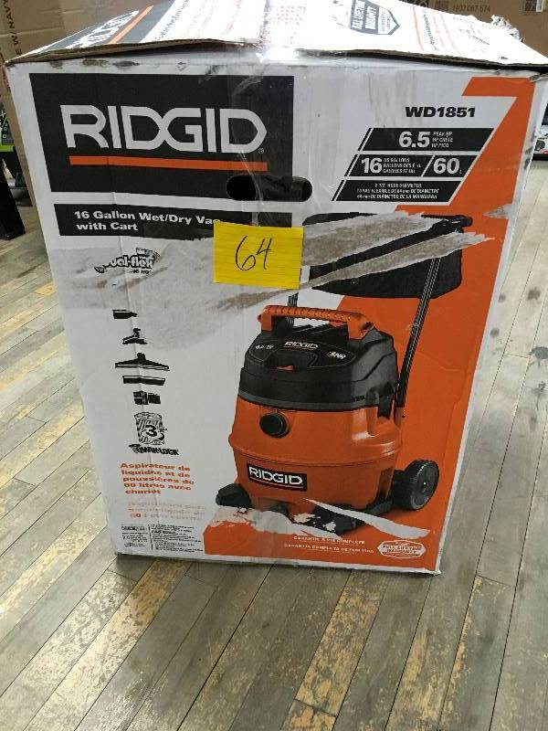 Ridgid 16 Gallon WetDry Vac with Cart working conditions