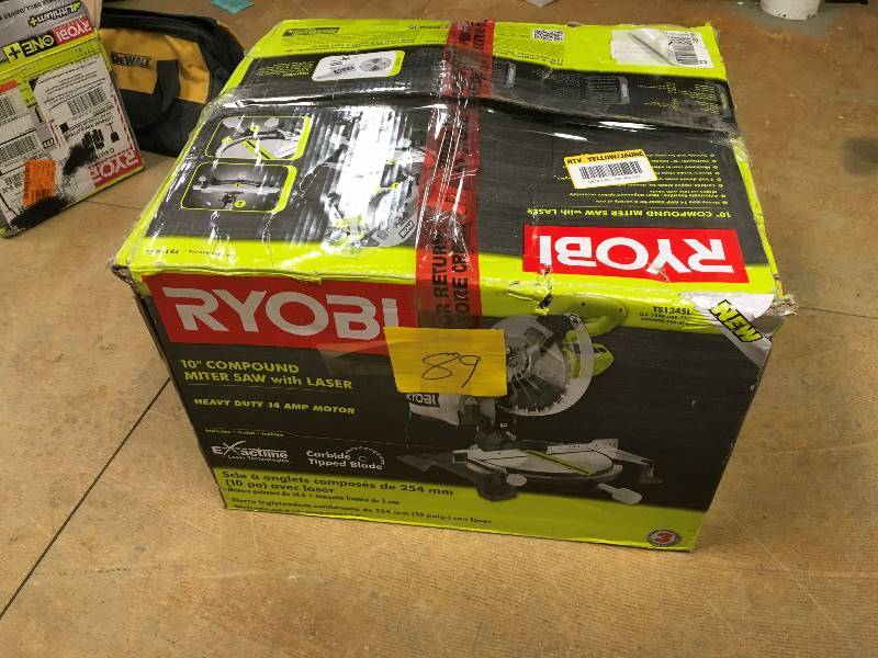 Ryobi 14-Amp 10 in. Compound Miter Saw in Green in working conditions