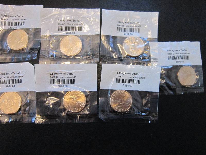 7 Uncirculated Sacagawea Dollars 20...