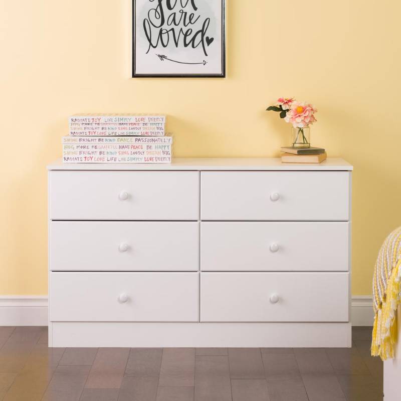 lot 128 image: Prepac Astrid 6-Drawer White Dresse...