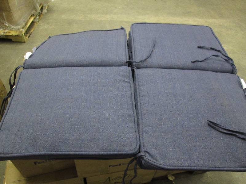 lot 1 image: Lot of 4 Hampton Bay Blue Chair Cus...