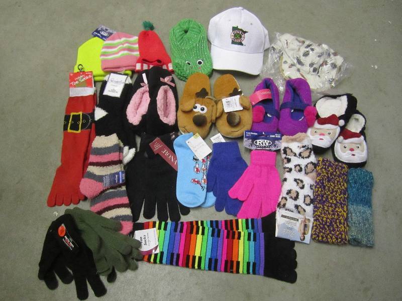 Large Lot of Gloves Hats Socks Slip...