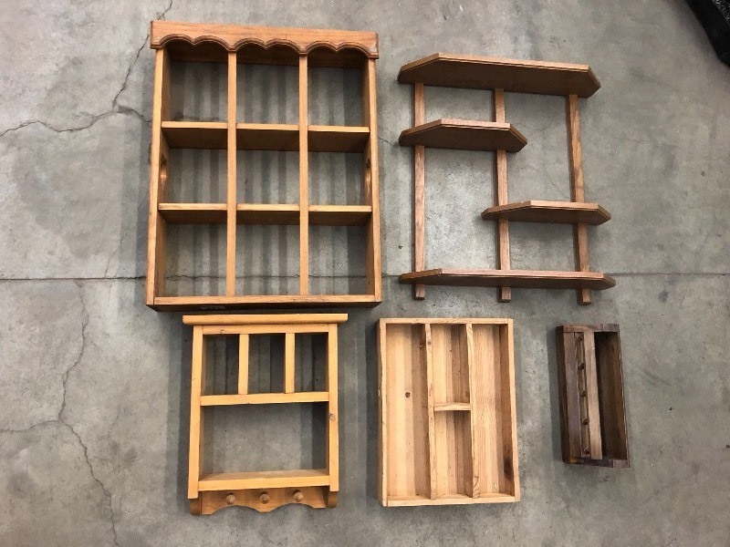lot 128 image: (5) Assorted Wooden Shelves ...