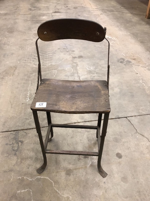 lot 55 image: Vintage Steel-Framed Shop Stool ...