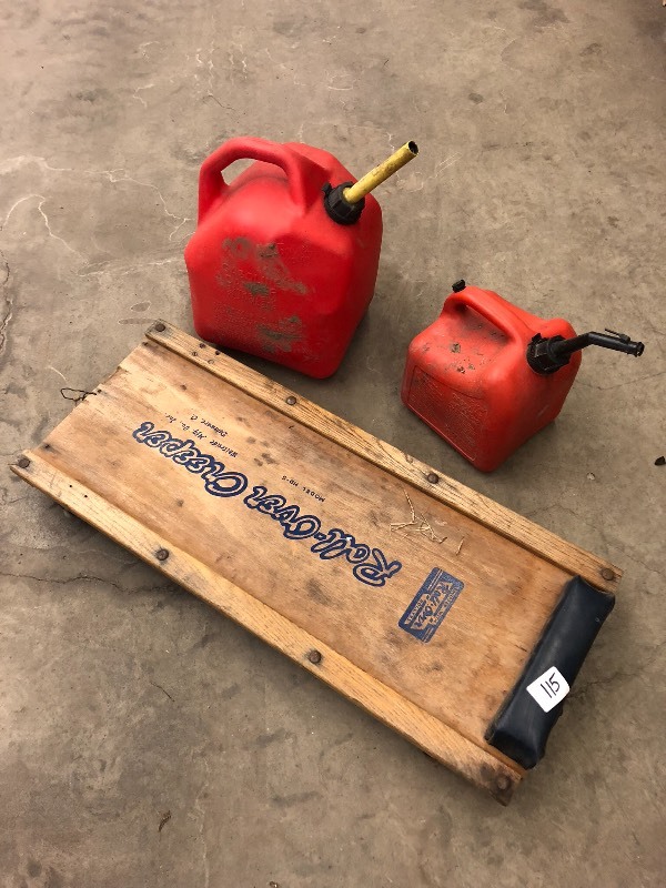 lot 115 image: (1) Floor Creeper & (2) Gas Cans ...