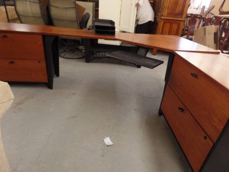 lot 202 image: DESK AND FILE CABINETS