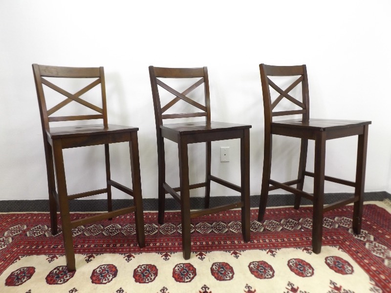 lot 10 image: 3 Wood Bar Stools