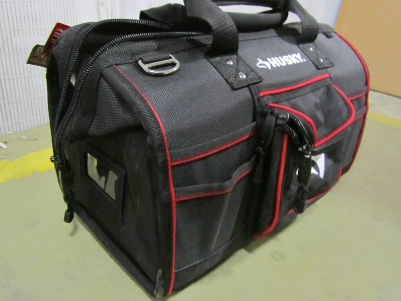 lot 9 image: Husky 18 in. Large Mouth Bag with Tool Wall