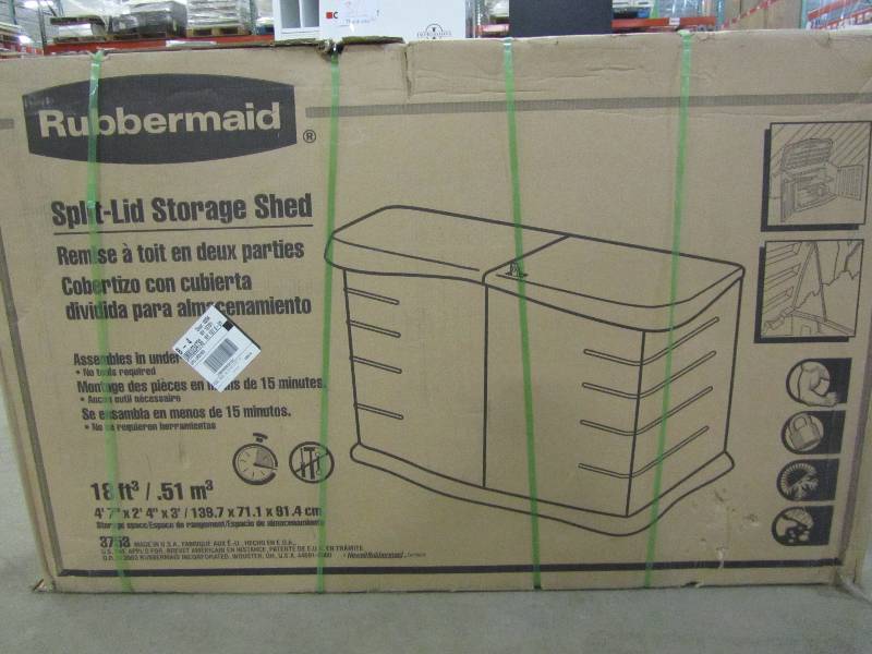 lot 57 image: Rubbermaid 2 ft. 3 in. x 4 ft. 6 in. Split-Lid Horizontal Storage Shed