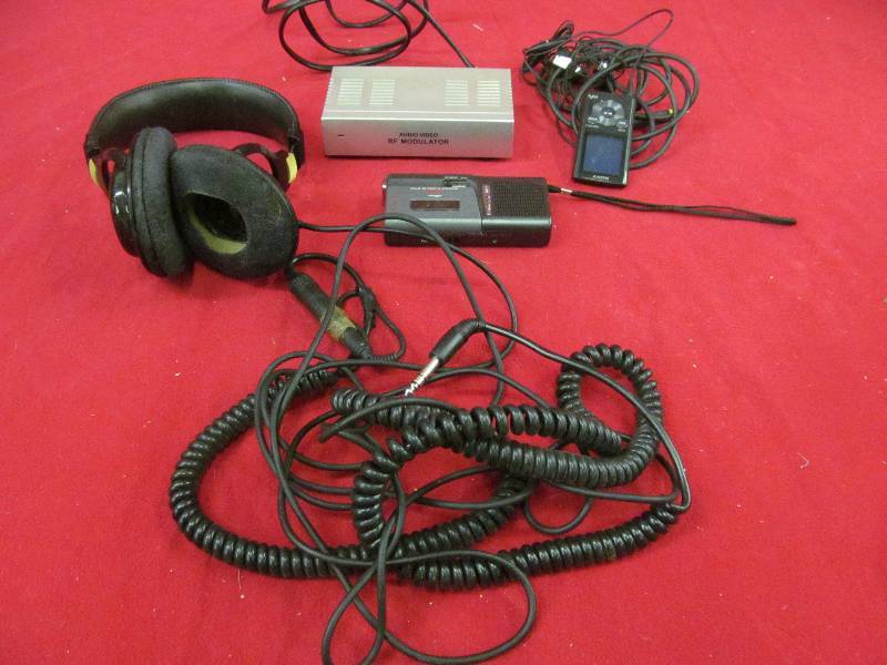 lot 75 image: JVC headphones, Sony Microcassette recorder,