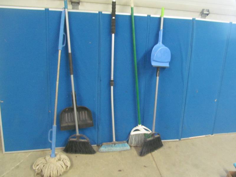 lot 153 image: brooms, dustpan, mop