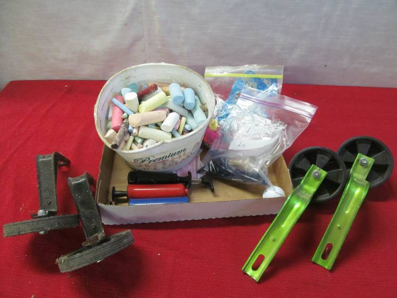 lot 234 image: training wheels, chalk, balloons air pump