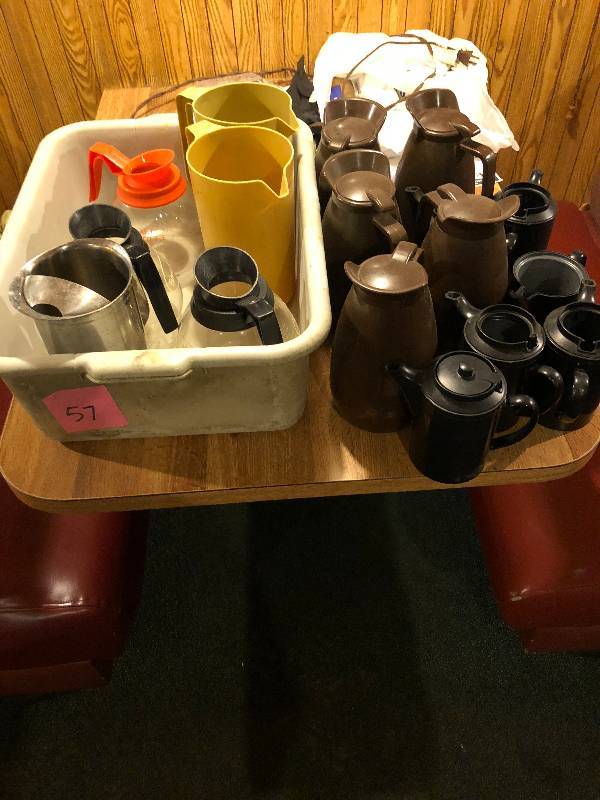 Misc beverage pitchers, carafts, coffee pots, creamer pots