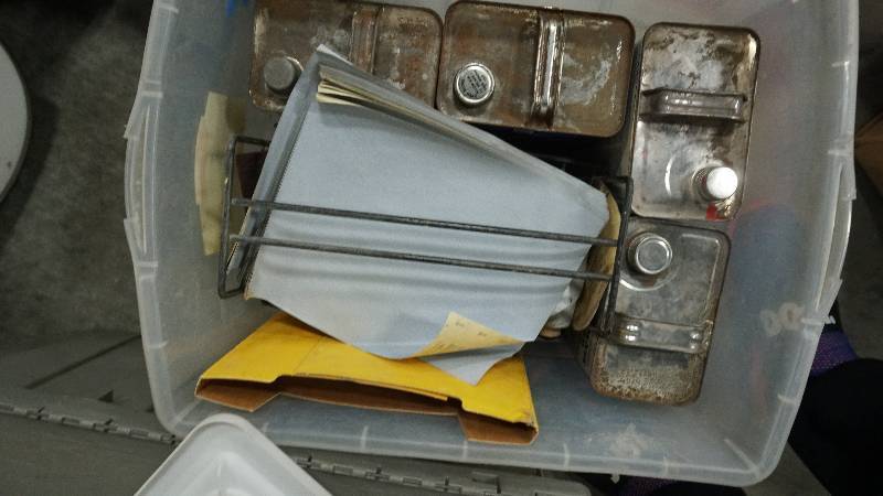 lot 96 image: Bin of misc paint supplies chemicals