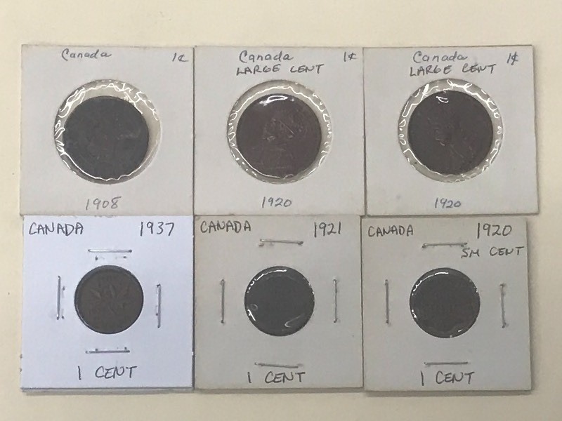 (6) Candian Cents 1908 & 1920 Larg...
