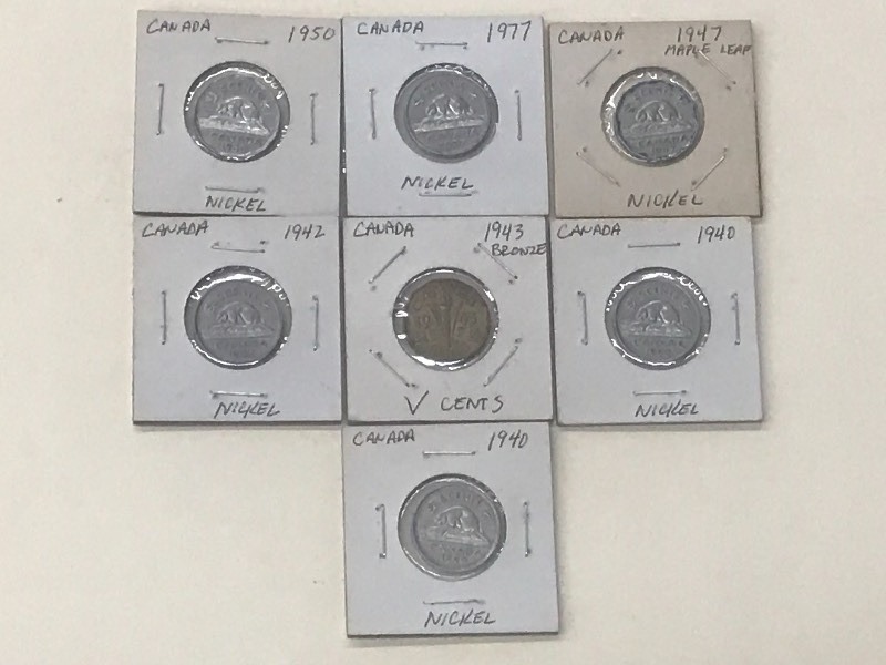 (7) Old Canadian Nickels 1940  19...