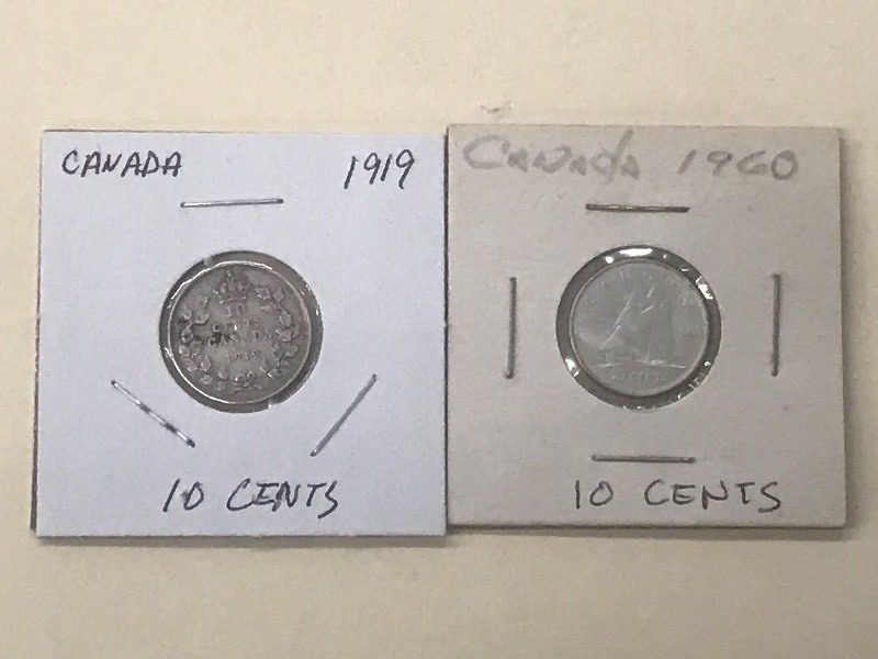 Old Canadian Silver Dimes 1919 & 1...