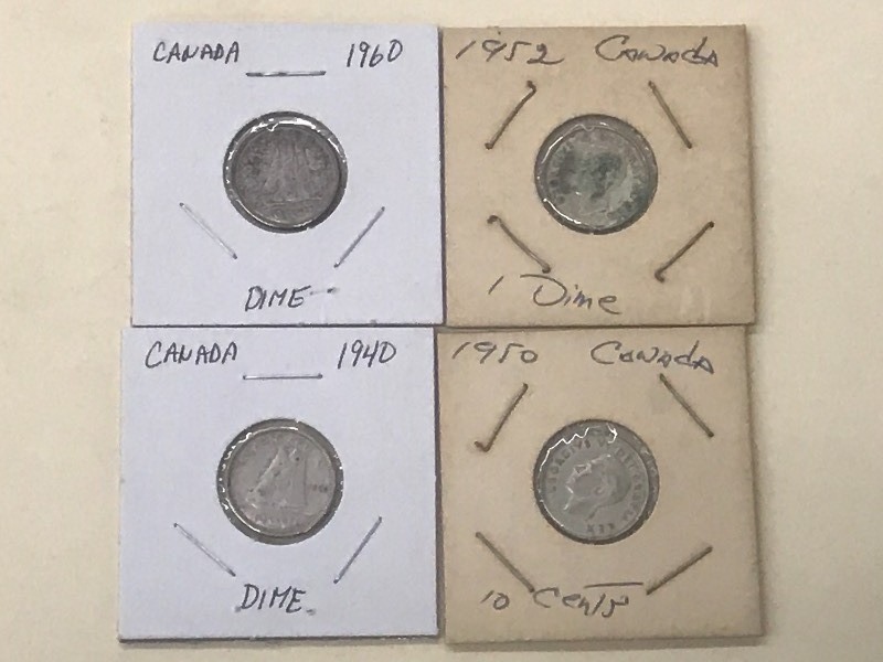 Old Canadian Silver Dimes 1940, 19...