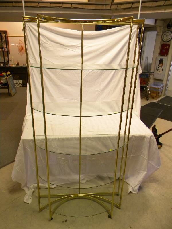 lot 98 image: Glass And Brass Shelving Unit