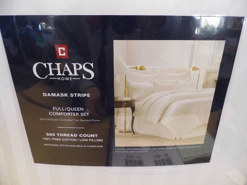 lot 21 image: Chaps Damask Stripe Comforter Set - FULLQUEEN