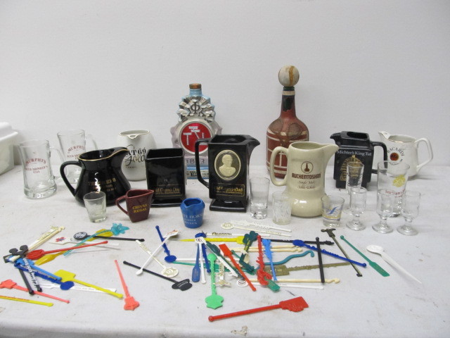 Lot of WhiskeyLiquor Advertising Pitchers Bottles Swizzlesticks&nbsp