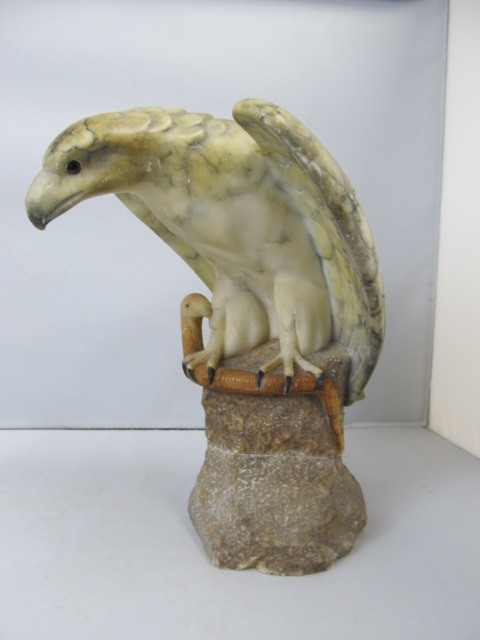 Antique Signed Italian Carved Marble Eagle Sculpture