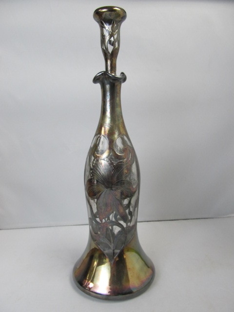 Antique MATTHEWS COMPANY 9991000 Silver on Crystal Decanter