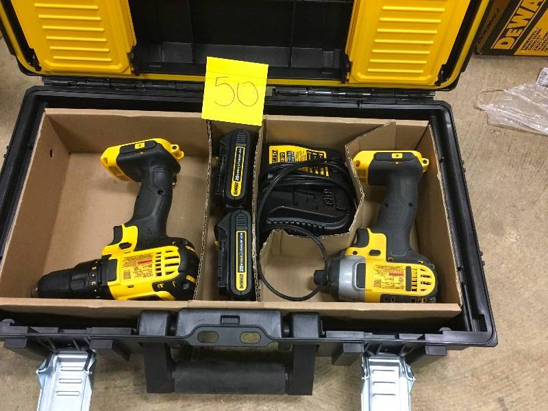 lot 50 image: Dewalt DCKTS240C2 Drill Impact Tool Box Combo Kit used tools are in like new condition